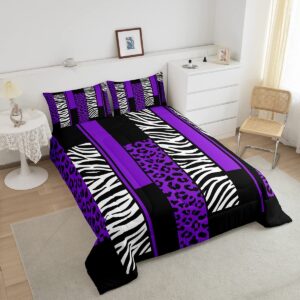 Feelyou Leopard Zebra Comforter Set King Size Kids Cheetah Purple White Black Comforter for Boys Teens Animal Print Bedding Set Safari Duvet Set Geometry Room Decor Quilt Boys