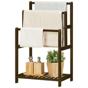 HOOBRO Standing Towel Rack, 3-Tier Blanket Rack Holder, 16.5" L x 11.8" W x 30.3" H, Bamboo Drying and Display Rack with Shelf, for Bedroom, Living Room, Bathroom, Mocha MA03LB01