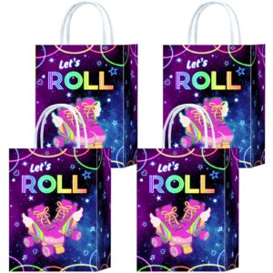 16 pieces roller skates goody bags for roller skating birthday party supplies,rollerskate gift snacks treat candy party favors bags with handles for kids adults roller skating theme party decorations