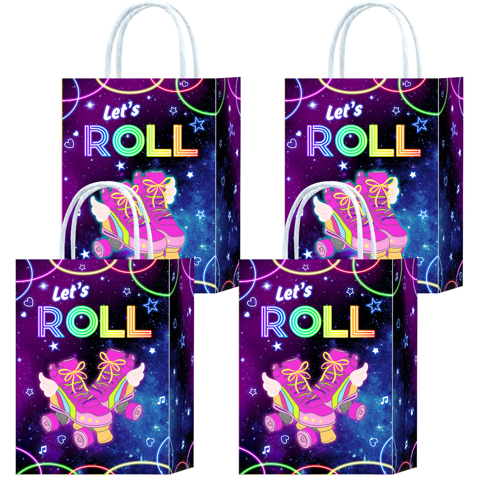 16 Pieces Roller Skates Goody Bags for Roller Skating Birthday Party Supplies,Rollerskate Gift Snacks Treat Candy Party Favors Bags with Handles for Kids Adults Roller Skating Theme Party Decorations