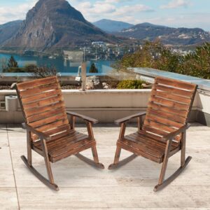 furndoor outdoor rocking chairs set of 2, patio wood rocker chairs high back 2pcs rocking chairs for deck, garden, backyard, porch