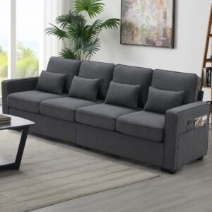 p purlove 4-seater modern sectional sofa, 104" modular fabric long sofa couch with armrest pockets and 4 pillows,minimalist living room sofa couch for apartment,office