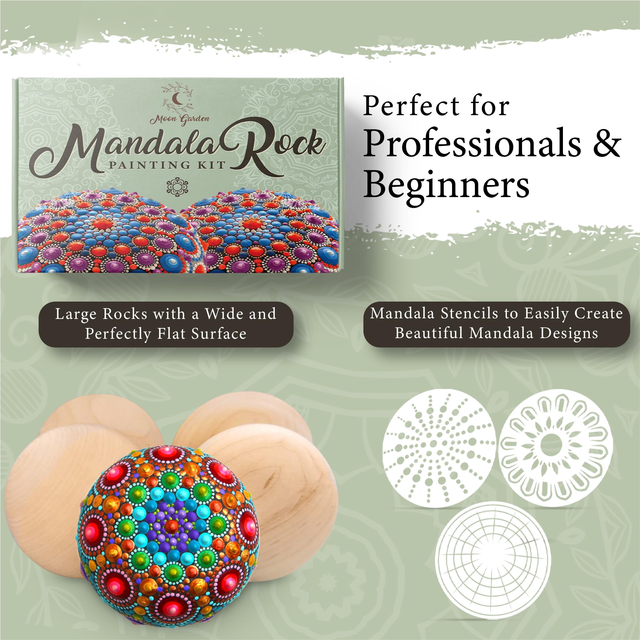 Mandala Rock Painting Kit - Mandala Dotting Tools Kit - Large Wooden Rocks for Painting, Mandala Stencils, Acrylic Paints, Dotting Tools for Painting Rocks - Mandala Dot Art Kit for Adults & Kids