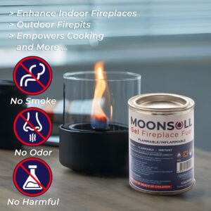 MoonSoll Gel Fuel Cans for Fire Bowl and Fireplace (6 x 13oz) Indoor/Outdoor use Fire Pit Tabletop, Gel Fuel Cans for Portable Fire Pit (6 Pack 368gr)