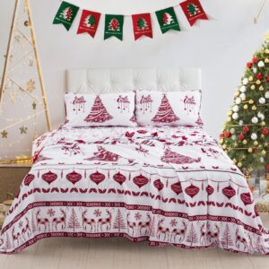 Xruibed 4 Pieces Sheet Set King Christmas Trees Gingerbread Man Sheet Set Xmas Deers Flat Sheet with Fitted Sheet 2 Pillow Cases Deep Pockets Christmas Bedding Sheet Set for Kid Teen Adult