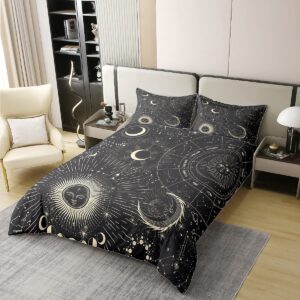 erosebridal 100% cotton bohemian sun moon comforter cover constellation duvet cover starry sky bedding set exotic style black room decorative quilt cover 1 duvet cover with 1 pillow sham full size