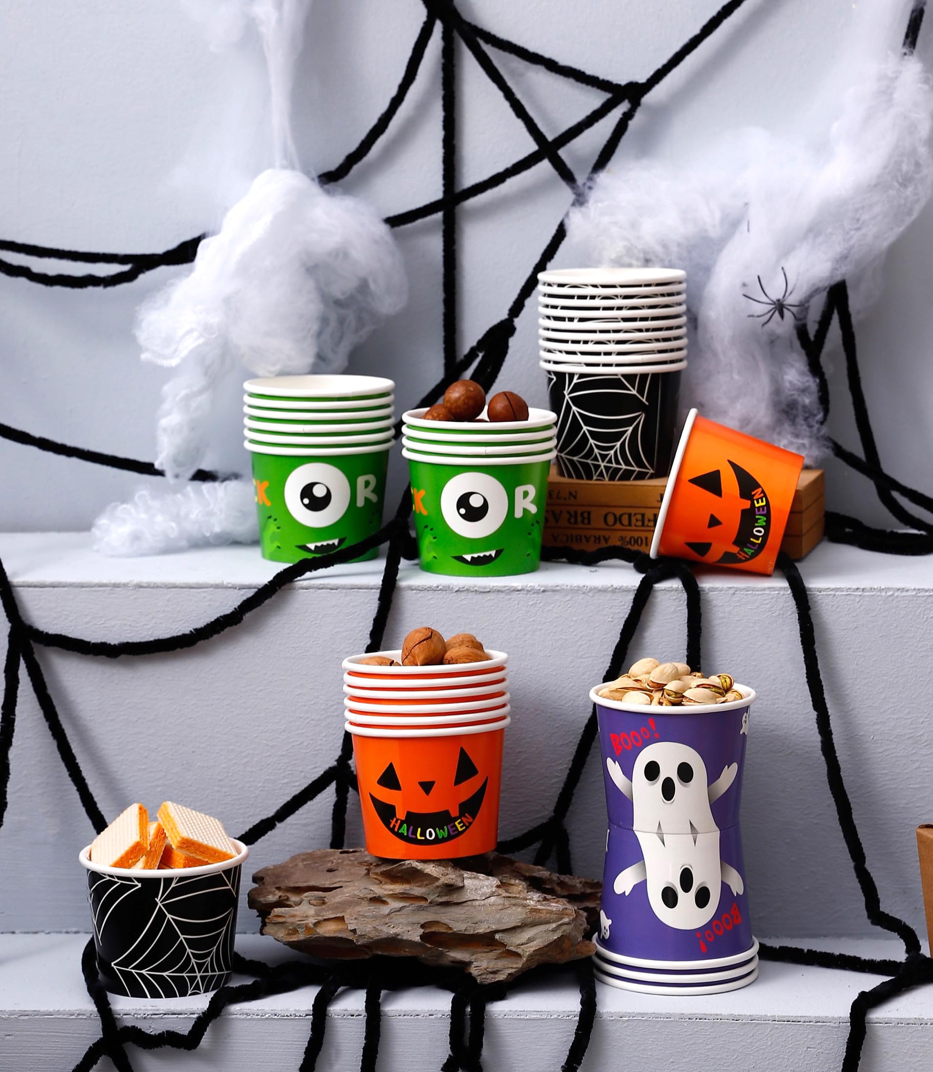 Winoo Design Halloween Treat Cups Disposable - 40 PK - 8oz Ice Cream Paper Cups Party Cups for Halloween Party Supplies Halloween Decoration Decor Tableware