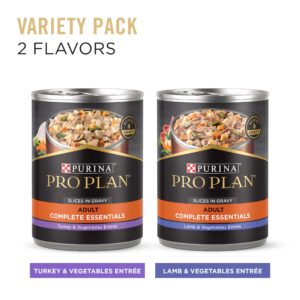 Purina Pro Plan Complete Essentials Lamb and Vegetables and Turkey and Vegetables Slices in Gravy 12ct High Protein Wet Dog Food Variety Pack - (Pack of 12) 13 oz. Cans