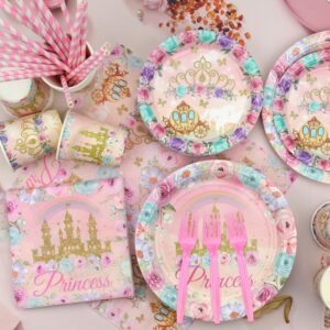 Princess Birthday Party Decorations Serves 20 Guests, Including Dinner Plates, Dessert Plates, Cups, Napkins, Forks, Tablecloth, Straws, for Girls Princess Birthday Baby Shower Party Decorations