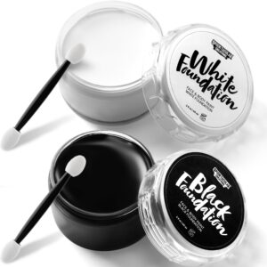 spooktacular creations halloween black and white oil face body paint set 4 oz with brushes, halloween party cosplay clown sfx makeup for adult and kids