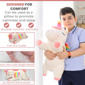 ZYSMALAT Large Weighted Stuffed Animals - Rainbow Unicorn Plush Pillow - 24 inch - 4 lbs - Cute Plushie - Sensory Soft Comfort Companion for Kids and Adults - Calming Huggable Toy