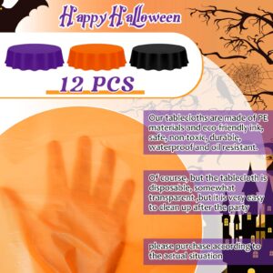 Amylove 12 Pcs 84 Inch Plastic Halloween Tablecloth Round Waterproof Disposable Orange Purple Table Cloth Tabletop Halloween Decorative Table Cover for Halloween Parties Decorations