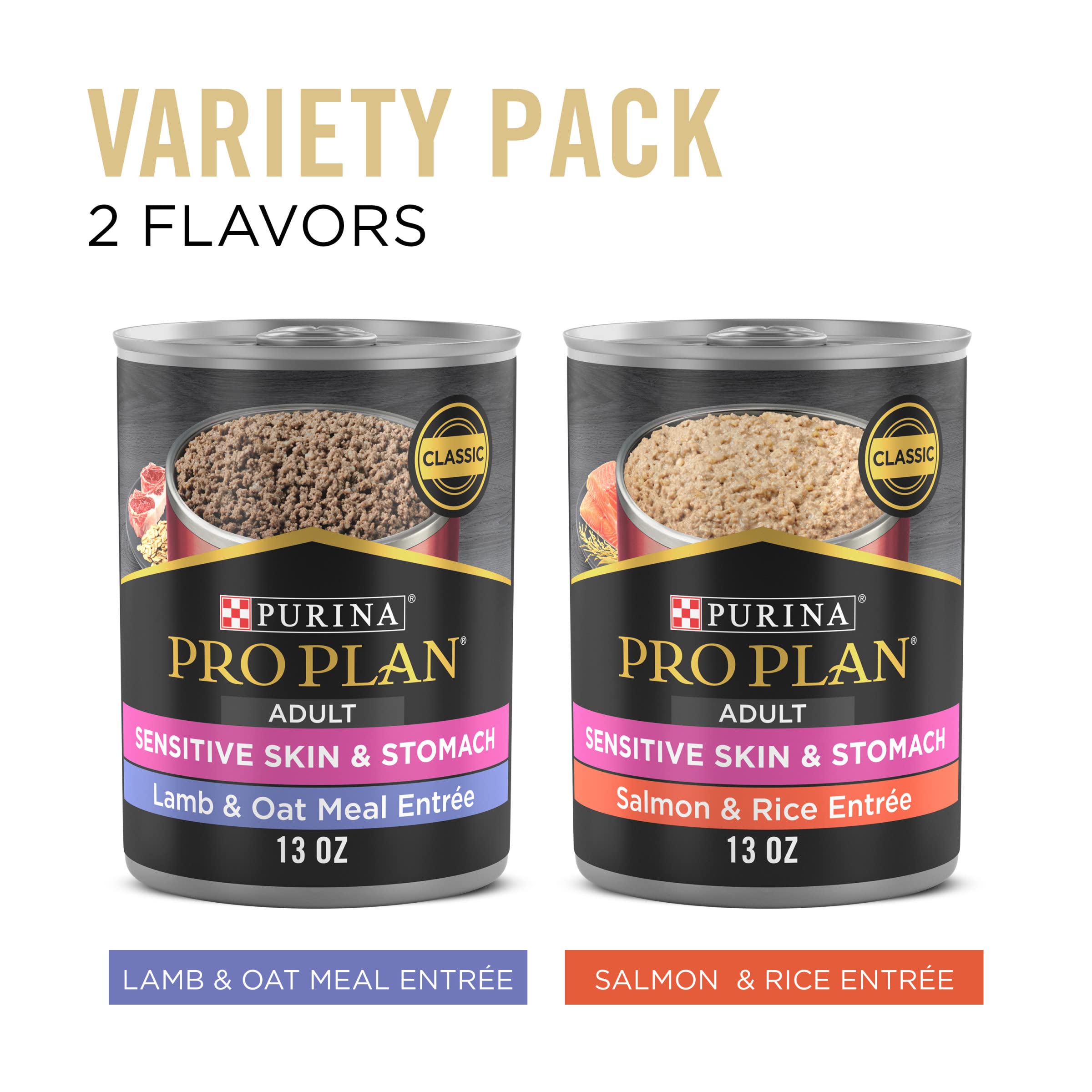 Purina Pro Plan Sensitive Skin and Stomach Dog Food Pate Salmon and Rice and Lamb and Oat Meal Wet Dog Food Variety Pack - (Pack of 12) 13 oz. Cans