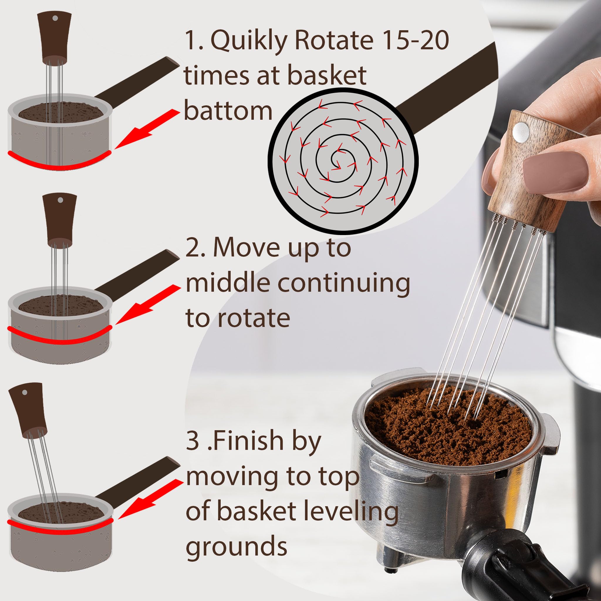 WDT Tool Espresso Stirrers - Coffee Distributor Barista Tools - Espresso Needle Distribution Tool for Coffee Accessories Kit - Walnut Wood Gifts for Coffee Lovers (Large)