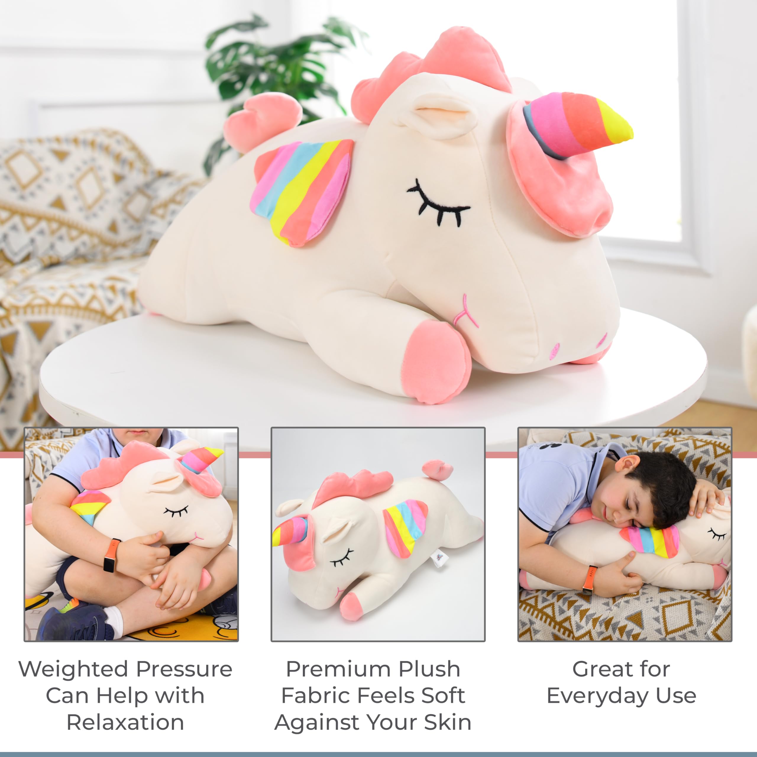 ZYSMALAT Large Weighted Stuffed Animals - Rainbow Unicorn Plush Pillow - 24 inch - 4 lbs - Cute Plushie - Sensory Soft Comfort Companion for Kids and Adults - Calming Huggable Toy