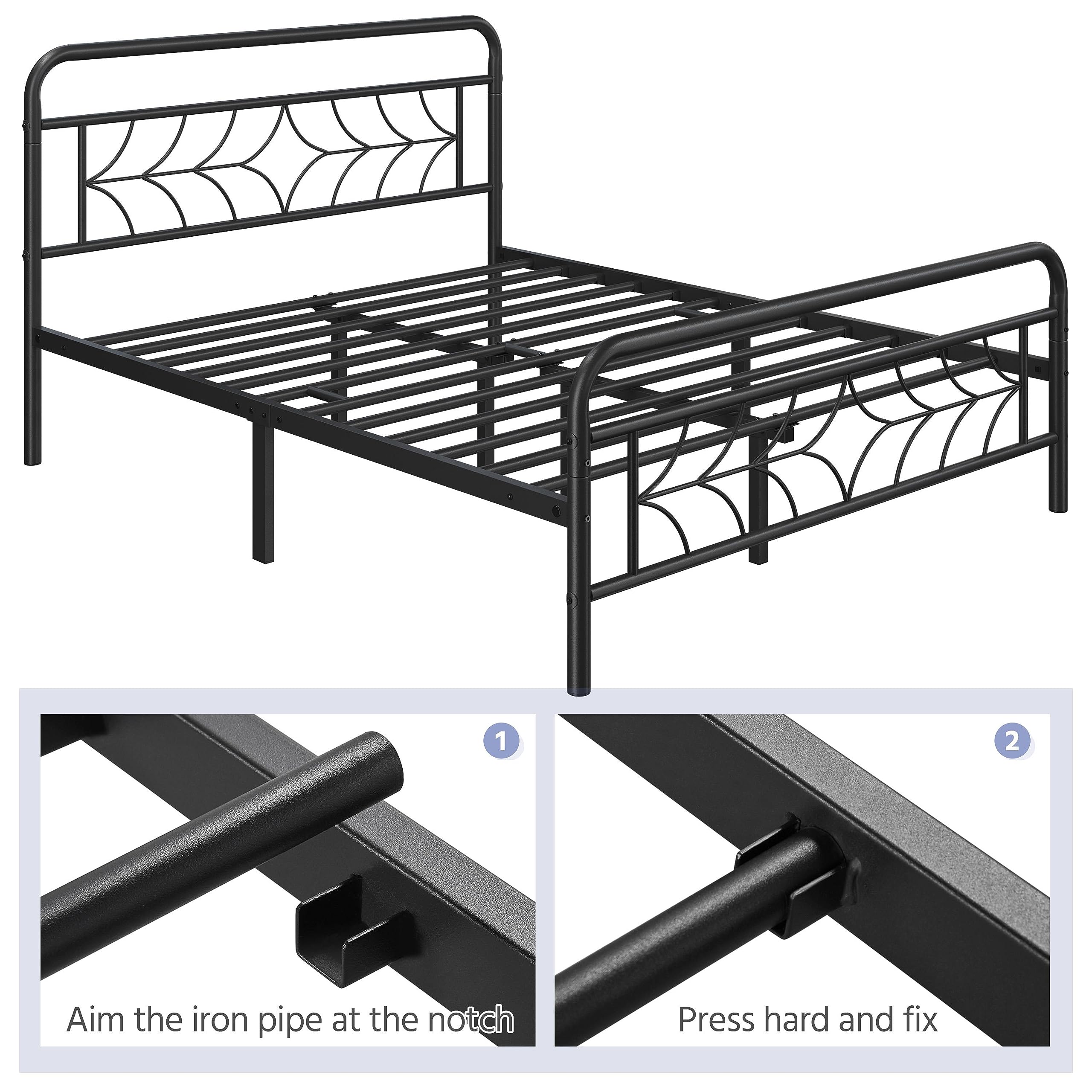 Yaheetech Full Size Bed Frame Metal Platform Bed with Sparkling Star-Inspired Design Headboard, 13 Inch Underbed Storage, No Box Spring Needed, Easy Assembly, Modern, Black