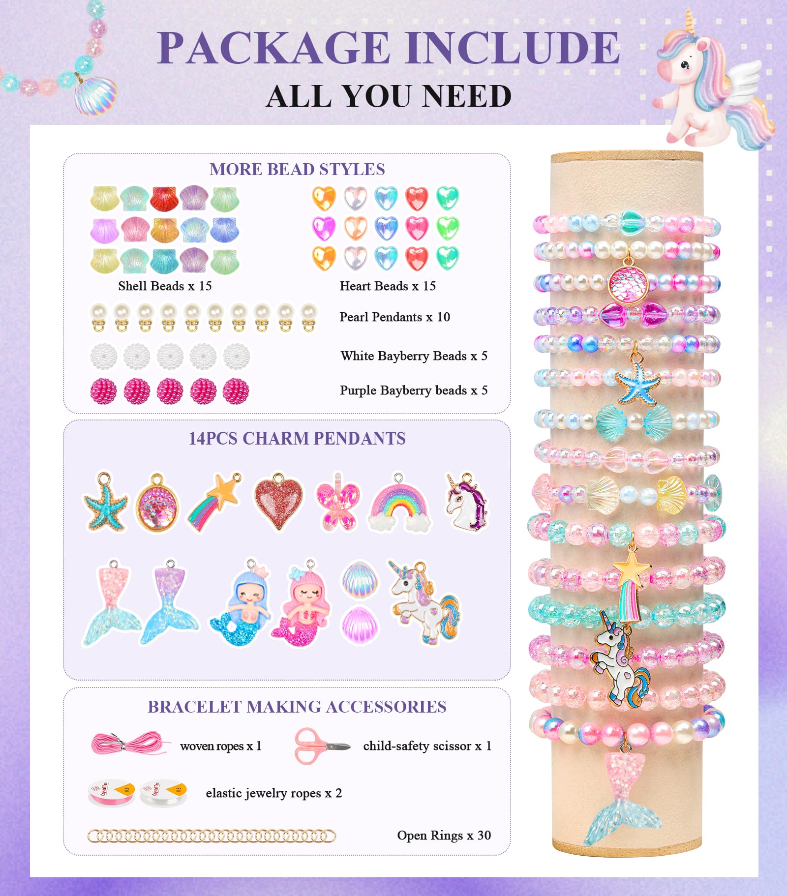 DUDUCOFU 900Pcs Mermaid Bracelet Making Kit for Girls Kids Charm DIY Beads for Jewelry Making, Friendship Bracelet Kit with Ocean Pearl Shell Butterfly Beads for Bracelet Necklace Making