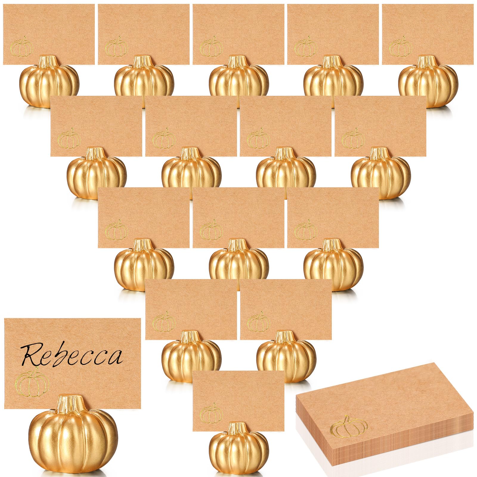 Yaomiao 16 Pcs Thanksgiving Table Decor Fall Card Holder Pumpkin Place Card Holder Mini Table Number Photo Holders for Fall Wedding Decorations Thanksgiving Halloween Bridal Party(Gold)