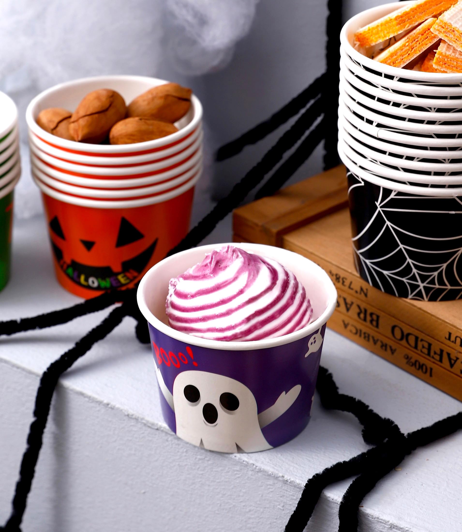 Winoo Design Halloween Treat Cups Disposable - 40 PK - 8oz Ice Cream Paper Cups Party Cups for Halloween Party Supplies Halloween Decoration Decor Tableware