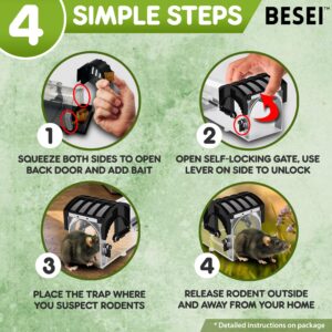 2-Pack, BESEI Humane Mouse Trap - Animal Friendly Rodent (Mouse and Rat) Trap, Catch and Release