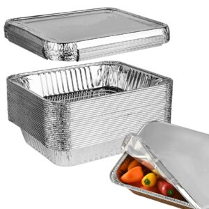 luckmeta 21" x 13 ” aluminum foil pans with lids (20 pack), full-size deep steam pan and oven buffet trays, food containers for catering, baking, roasting & reheating, recyclable