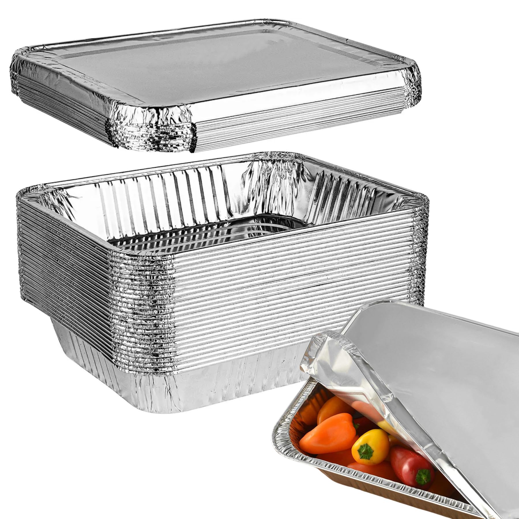 LUCKMETA 21" x 13 ” Aluminum Foil Pans With Lids (20 Pack), Full-Size Deep Steam Pan and Oven Buffet Trays, Food Containers for Catering, Baking, Roasting & Reheating, Recyclable