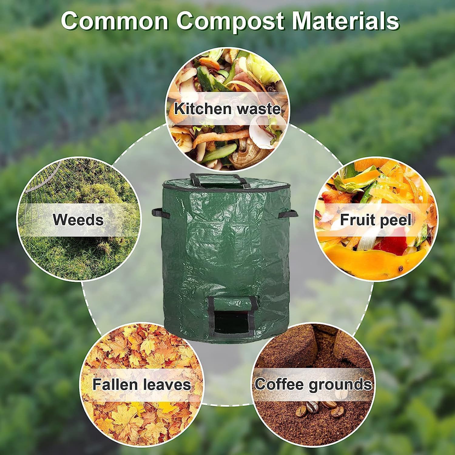 Compost Bin Bags,Big Compost Bag,Garden Compost Bin Bags,80 Gallon(300L) Compost Bin for Garden Yard Garbage cans (Green 1pc)