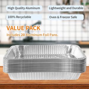 LUCKMETA 21" x 13 ” Aluminum Foil Pans With Lids (20 Pack), Full-Size Deep Steam Pan and Oven Buffet Trays, Food Containers for Catering, Baking, Roasting & Reheating, Recyclable