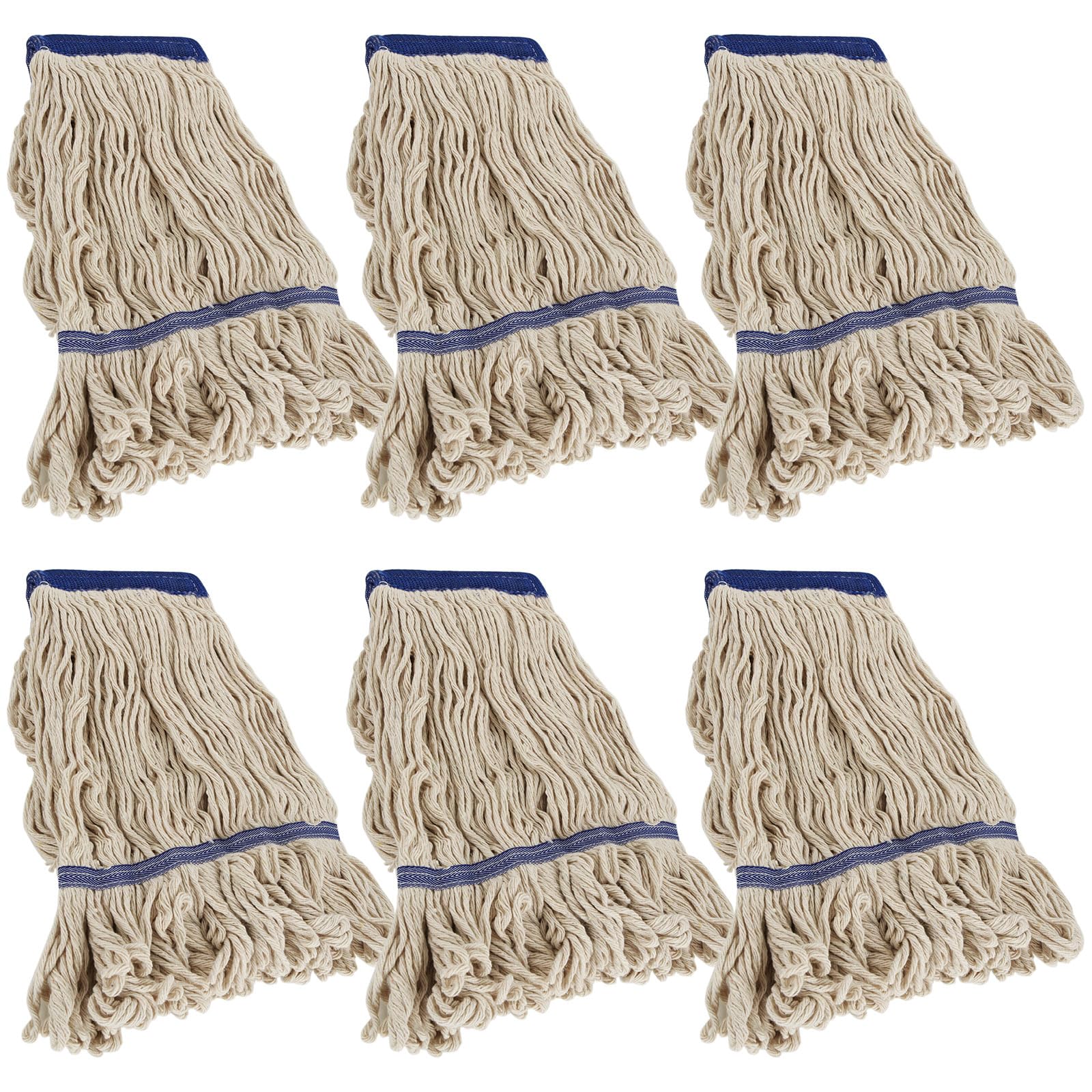 6Pcs Commercial String Mop Head, Loop-End Mop Head Replacement, Heavy Duty Mop Head Refills, 6 Inch Headband, Cotton Looped End Wet Cleaning Mop Refill for Home, Industrial and Commercial Use