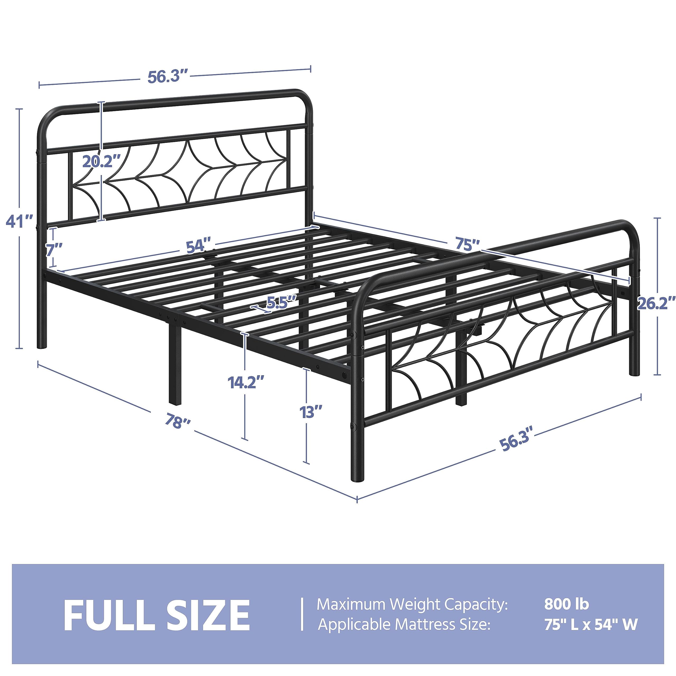 Yaheetech Full Size Bed Frame Metal Platform Bed with Sparkling Star-Inspired Design Headboard, 13 Inch Underbed Storage, No Box Spring Needed, Easy Assembly, Modern, Black