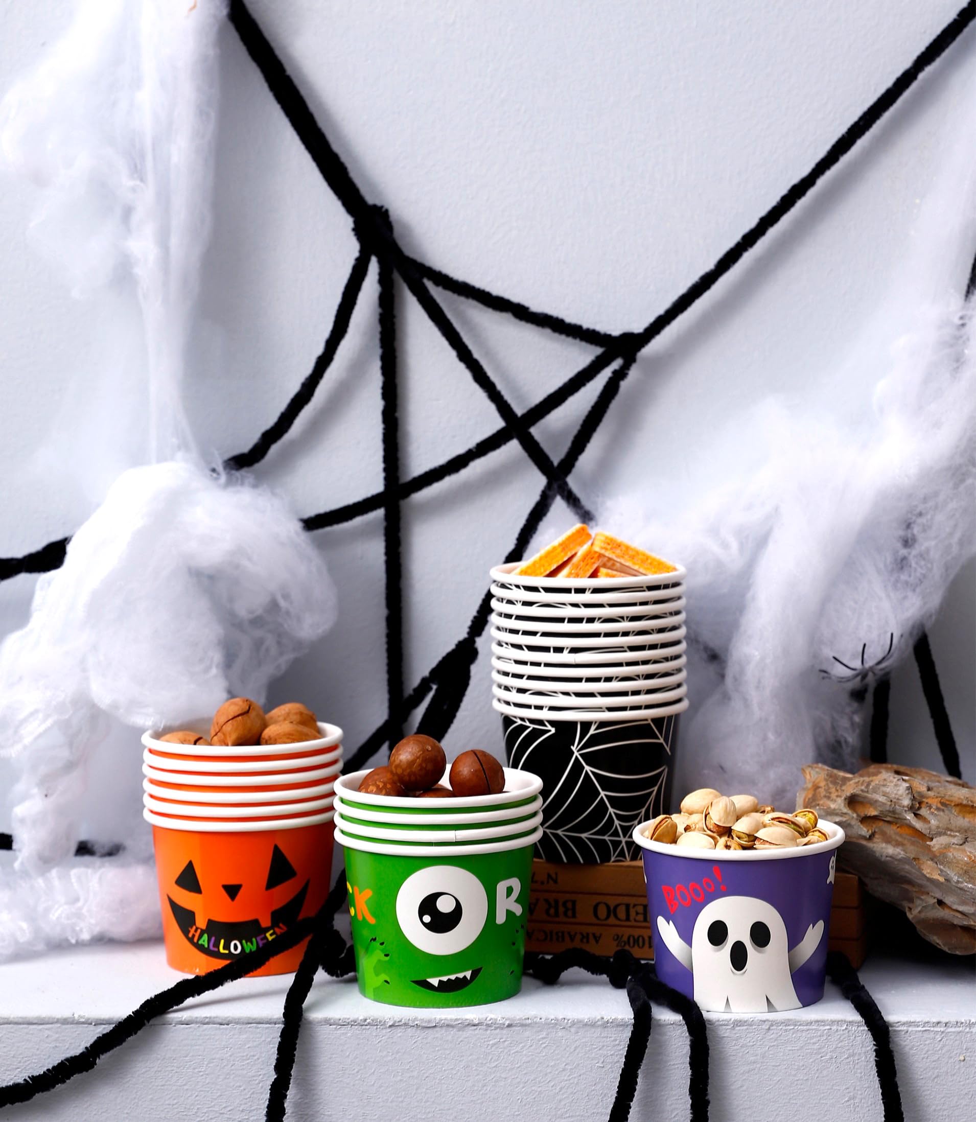 Winoo Design Halloween Treat Cups Disposable - 40 PK - 8oz Ice Cream Paper Cups Party Cups for Halloween Party Supplies Halloween Decoration Decor Tableware