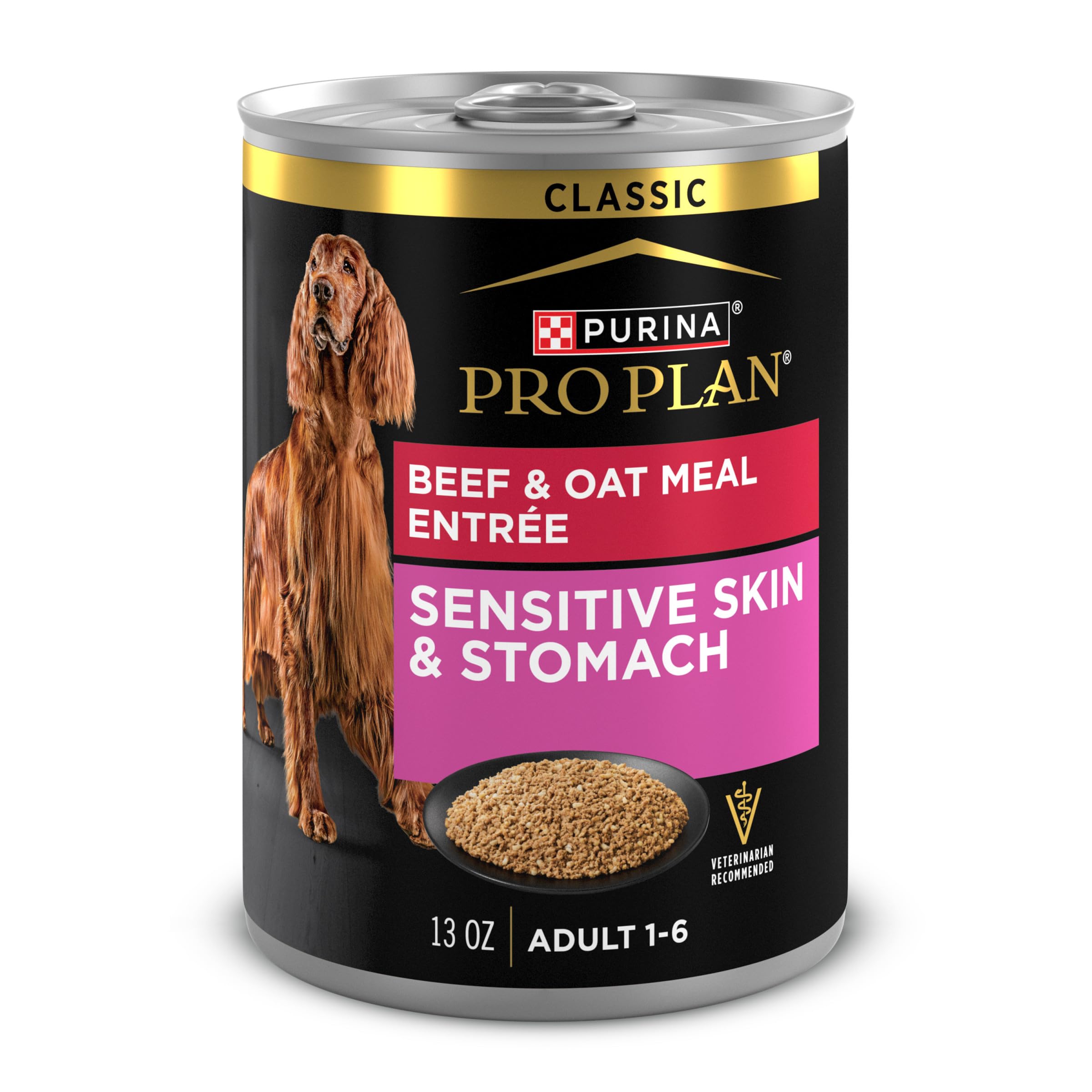 Purina Pro Plan Sensitive Skin and Stomach Dog Food Wet Classic Pate Beef and Oat Meal Entrée - (Pack of 12) 13 oz. Cans