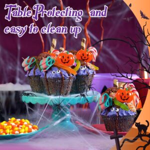 Amylove 12 Pcs 84 Inch Plastic Halloween Tablecloth Round Waterproof Disposable Orange Purple Table Cloth Tabletop Halloween Decorative Table Cover for Halloween Parties Decorations