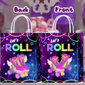 16 Pieces Roller Skates Goody Bags for Roller Skating Birthday Party Supplies,Rollerskate Gift Snacks Treat Candy Party Favors Bags with Handles for Kids Adults Roller Skating Theme Party Decorations