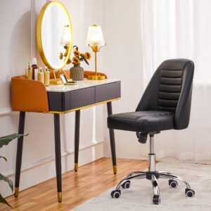 Yaheetech PU Leather Armless Office Chair, Mid Back Desk Chair,Computer Task Chair, Modern Vanity Chair with Rolling Wheels, Metal Base Black