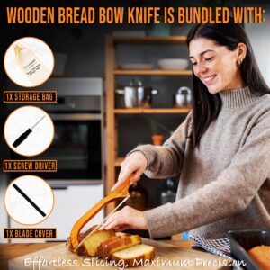 5StarMoon Bread Knife for Homemade Bread - 16" Wooden Bread Bow Knife, Sourdough Bread Knife & Bagel Cutter - Serrated Fiddle Bow Bread Slicer for Easy Cutting, Premium Stainless Steel (Left Handed)