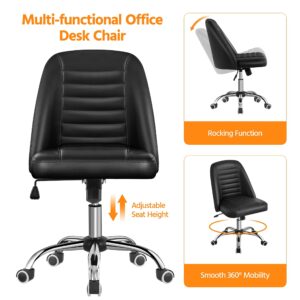 Yaheetech PU Leather Armless Office Chair, Mid Back Desk Chair,Computer Task Chair, Modern Vanity Chair with Rolling Wheels, Metal Base Black