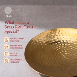 P-TAL Brass Roti Tawa 10" Tawa for Roti with Handles Teflon Free Handcrafted Tava Roti Brass Cookware Ptal Brass Utensils for Your Kitchen