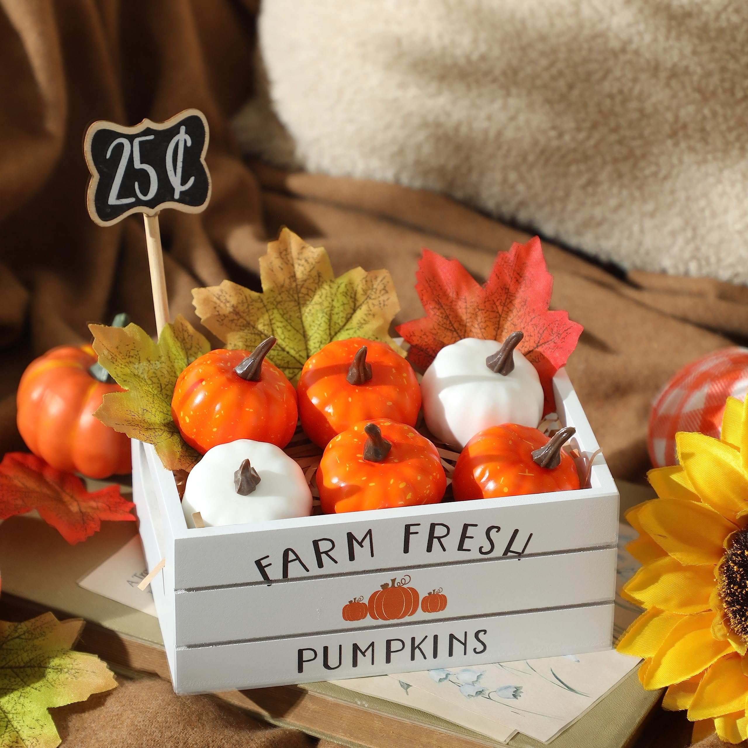 Thanksgiving Decor, Fall Tiered Tray Decor, Fall Pumpkin Mini Wood Crate Decorations Set, Farmhouse Table Centerpiece Decor Kit for Fall Decor