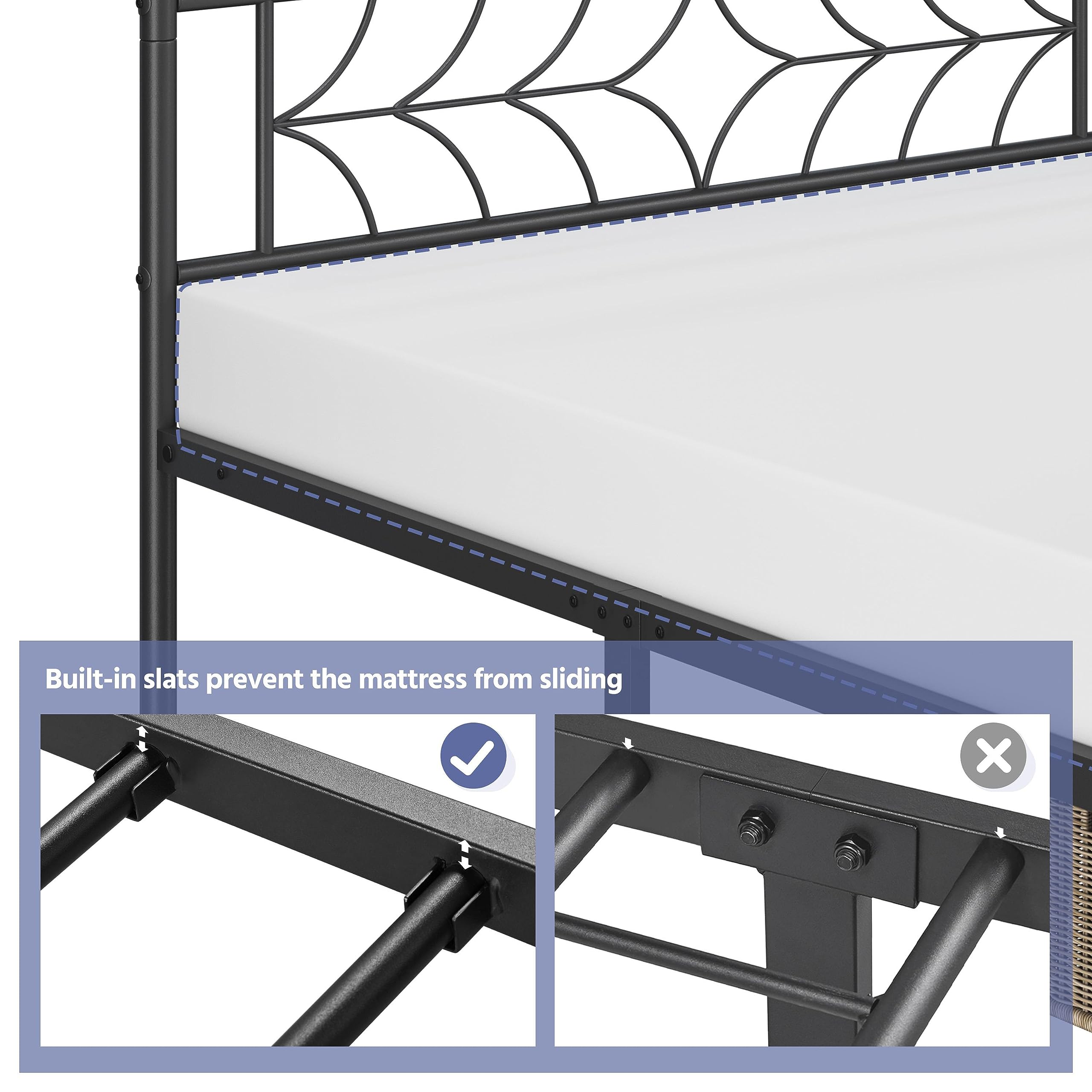 Yaheetech Full Size Bed Frame Metal Platform Bed with Sparkling Star-Inspired Design Headboard, 13 Inch Underbed Storage, No Box Spring Needed, Easy Assembly, Modern, Black