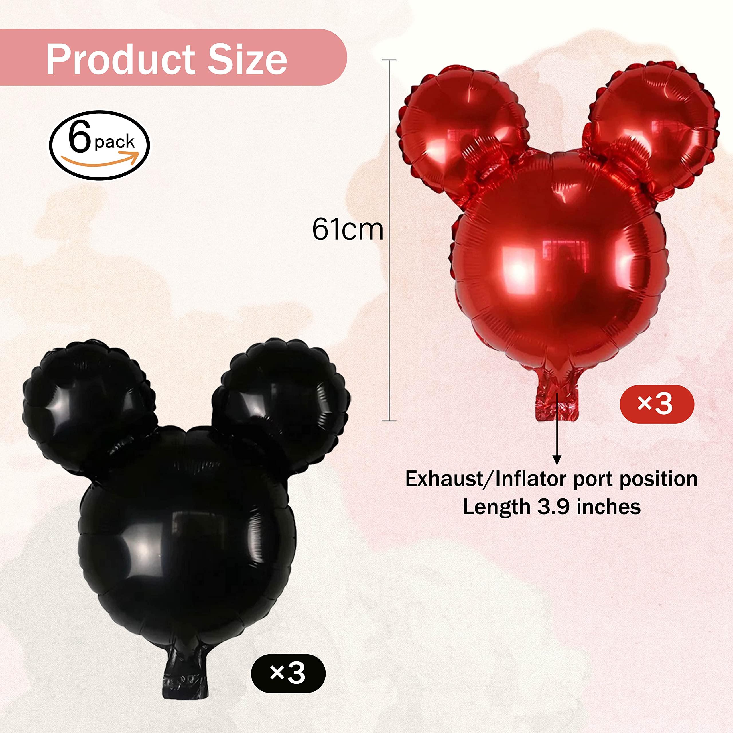 joaoxoko Mouse Party Balloons,6 Pcs Punch Balloons For Baby Shower, Minnie Party,Girls Party Kids Birthday Theme Party Decoration Supplies,24" Black Red Aluminum Foil Balloons (6pcs)