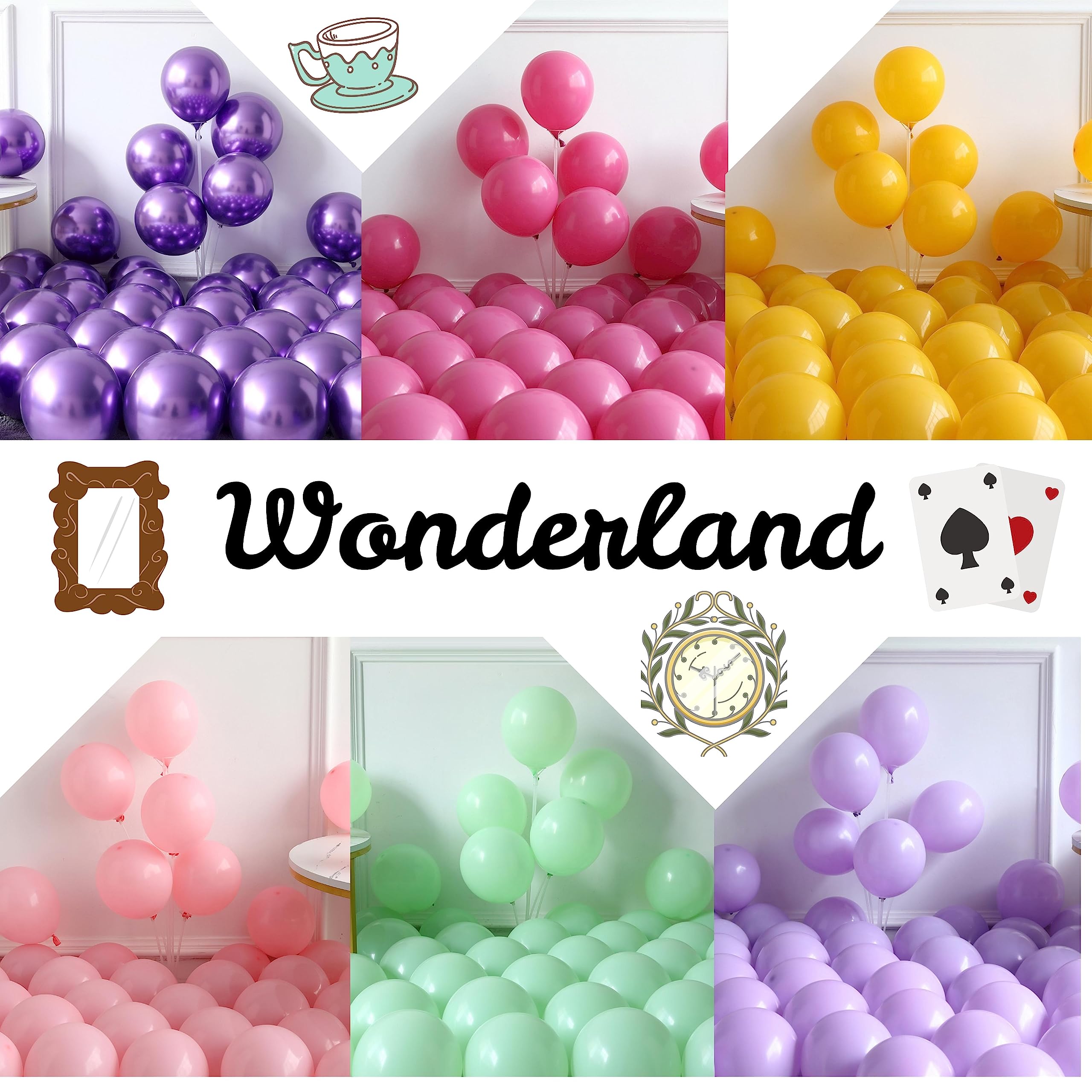 Enanal Alice in Wonderland Balloon Garland Arch Kit, 163pc Purple Pink Rainbow Balloons with Chessboard Balloons for Spring Tea Party Onederland Birthday Baby Shower Party Decorations