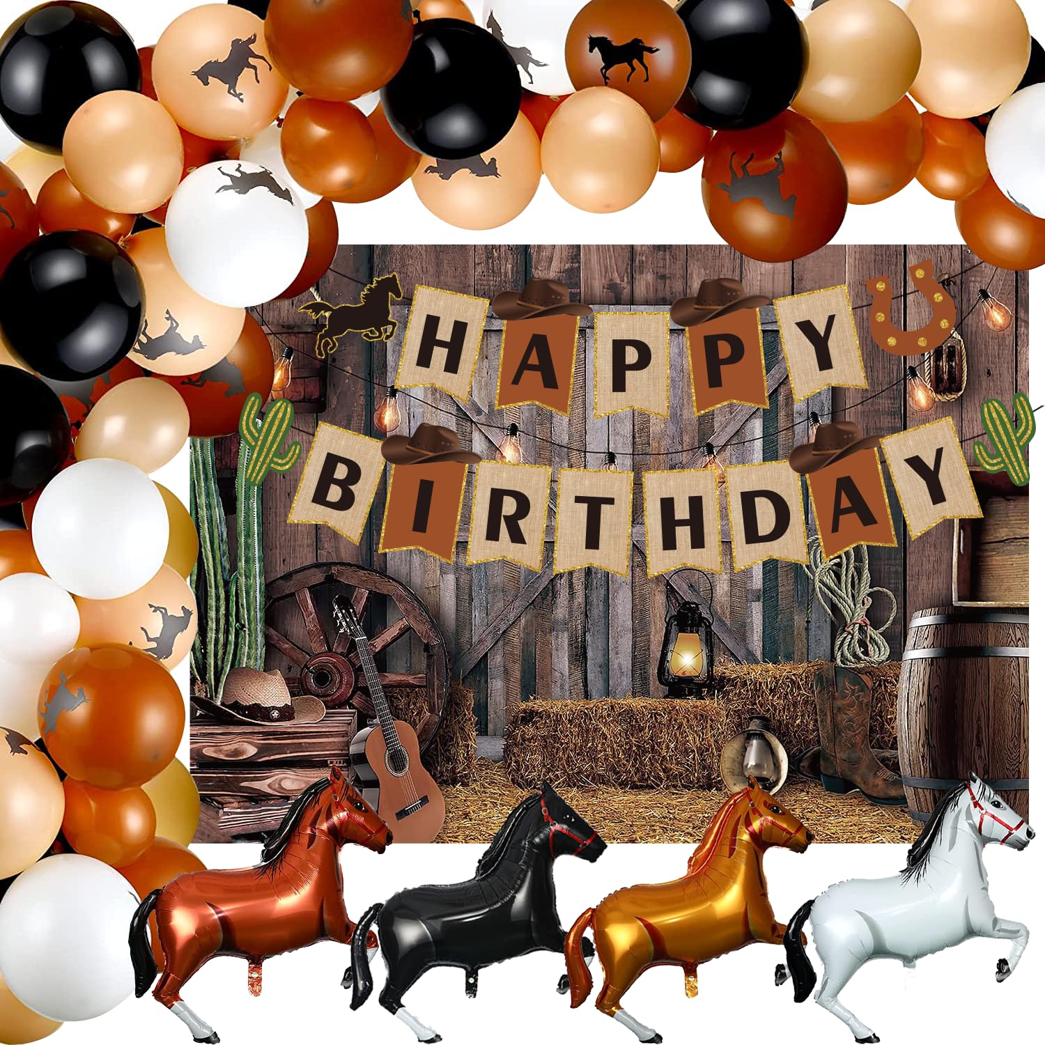 Cowboy Party Decorations, Western Cowboy Balloons Arch Garland Kit Include Cowboy Banner Backdrop Latex Balloons Horse Shaped Aluminum Foil Balloons, Western Theme Baby Shower Birthday Supplies