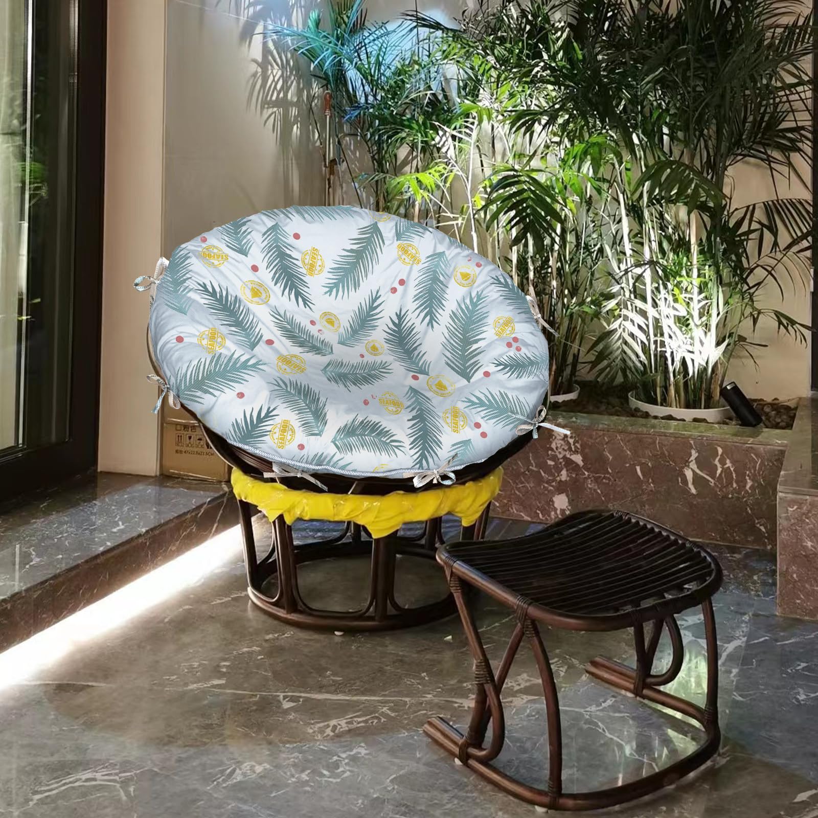 TORUTA Papasan Cushion Covers 50"D - Blue Leaf Flower Color 600D Waterproof Heavy Duty Oxford Cloth Outdoor patio Zippered Papasan Cushion Cover