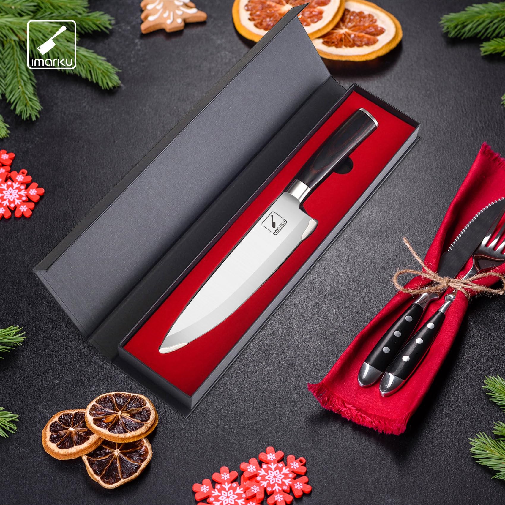 imarku 8 Inch Pro Kitchen Knife High Carbon Stainless Steel EN 1.4116 Japanese Knife Chef's Knives with Ergonomic Handle Single Edge Ultra Sharp Knife Unique Christmas Gifts for Woman and Man