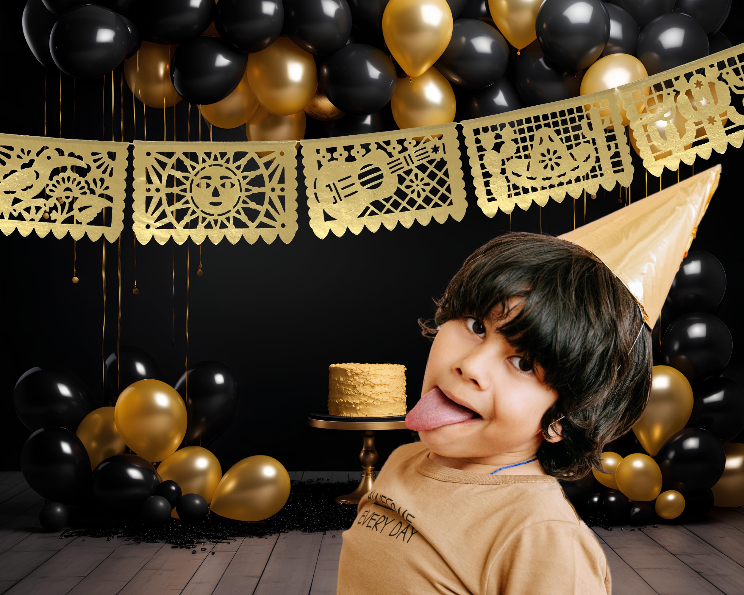 Gold Papel Picado Banner - Matte Gold Papel PicadoTissue Paper Banner for fiestas, weddings, bridal shower, engagement, baby shower, birthdays 2 pack/12ft long each)/ Not plastic