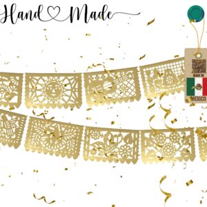 Gold Papel Picado Banner - Matte Gold Papel PicadoTissue Paper Banner for fiestas, weddings, bridal shower, engagement, baby shower, birthdays 2 pack/12ft long each)/ Not plastic