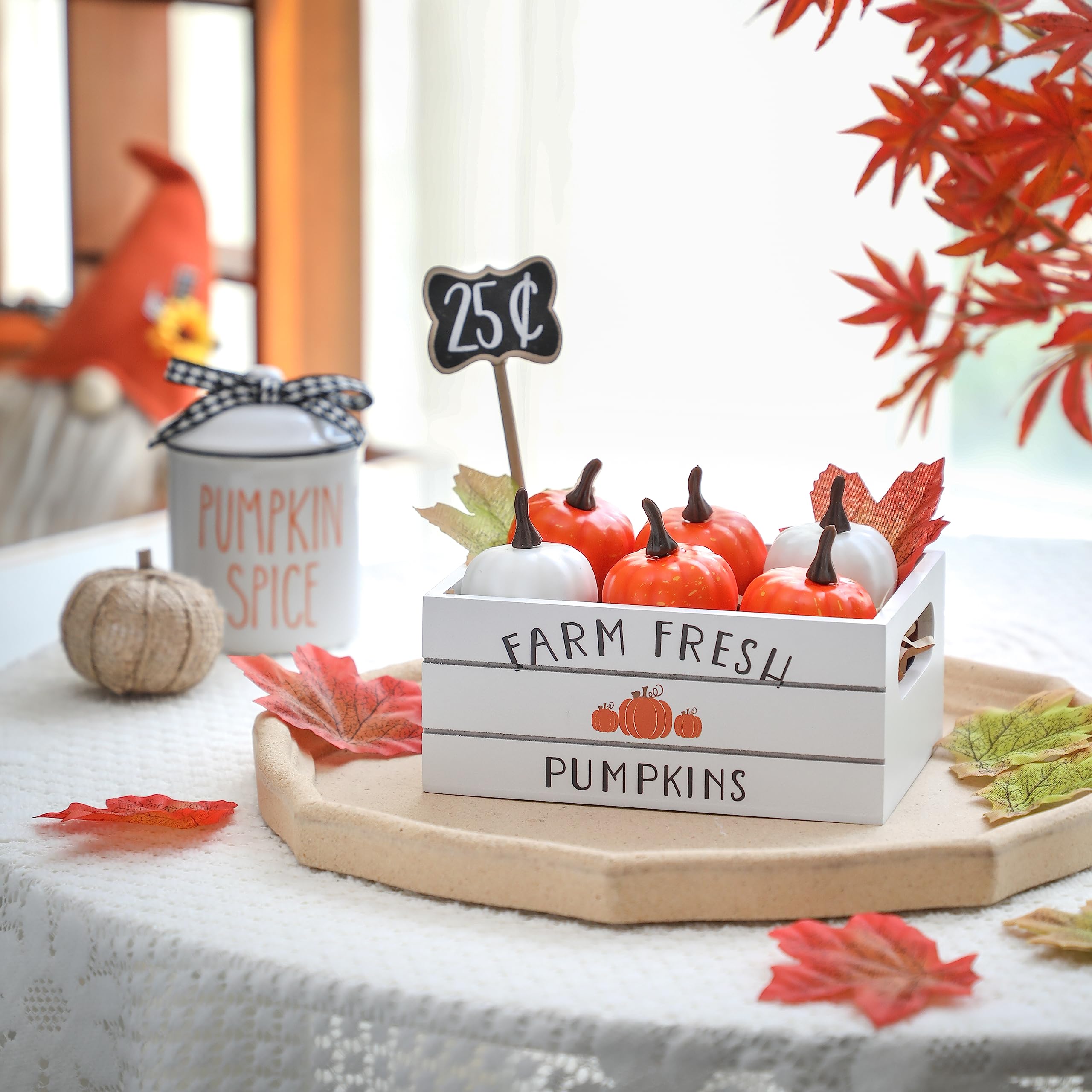 Thanksgiving Decor, Fall Tiered Tray Decor, Fall Pumpkin Mini Wood Crate Decorations Set, Farmhouse Table Centerpiece Decor Kit for Fall Decor