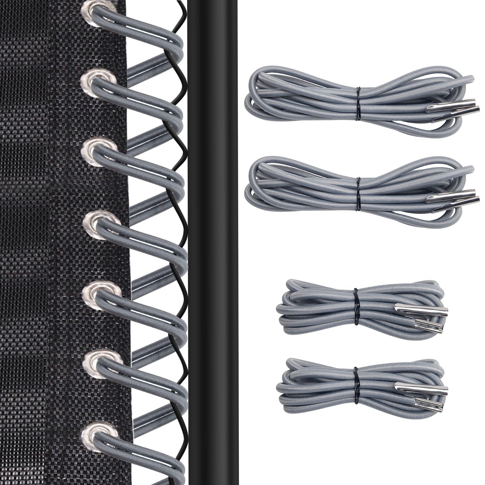 Universal Zero Gravity Chair Repair Cord Kit, 4 Pack Replacement Elastic Cords Repair Tool Kit for Repairing Zero Gravity Chair, Recliners (Silver)