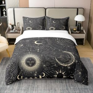 Erosebridal 100% Cotton Bohemian Sun Moon Comforter Cover Constellation Duvet Cover Starry Sky Bedding Set Exotic Style Black Room Decorative Quilt Cover 1 Duvet Cover with 1 Pillow Sham Full Size